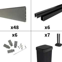 DECKLINEA - Kit clôture composite sur muret rio platine 11x1,8m - bois composite & aluminium - poteaux sur platines noir - brise vue