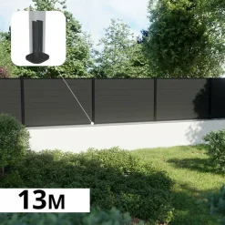 DECKLINEA - Kit clôture composite sur muret rio anthracite 13x1,8m - bois composite & aluminium - poteaux sur platines noir - brise vue