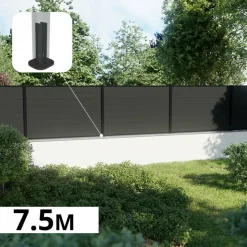DECKLINEA - Kit clôture composite sur muret rio anthracite 7,5x1,8m - bois composite & aluminium - poteaux sur platines noir - brise vue