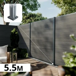 DECKLINEA - Kit clôture composite cruz ardoise 5,5x1,8m - bois composite & aluminium - poteaux sur platines gris - brise vue - palissade