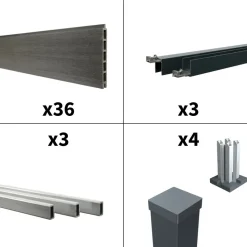 DECKLINEA - Kit clôture composite cruz ardoise 5,5x1,8m - bois composite & aluminium - poteaux sur platines gris - brise vue - palissade