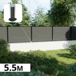 DECKLINEA - Kit clôture composite sur muret rio platine 5,5x1,8m - bois composite & aluminium - poteaux sur platines noir - brise vue