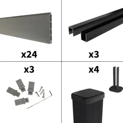 DECKLINEA - Kit clôture composite sur muret rio platine 5,5x1,8m - bois composite & aluminium - poteaux sur platines noir - brise vue