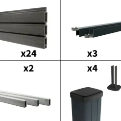 DECKLINEA - Kit clôture composite sur muret santos ardoise 5,5x1,8m - bois composite & aluminium - poteaux sur platines gris - brise vue