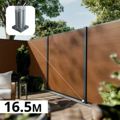 DECKLINEA - Kit clôture composite cruz teck 16,5x1,8m - bois composite & aluminium - poteaux sur platines gris - brise vue - palissade
