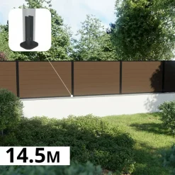 DECKLINEA - Kit clôture composite sur muret rio bronze 14,5x1,8m - bois composite & aluminium - poteaux sur platines noir - brise vue