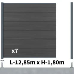 DECKLINEA - Kit clôture composite cruz ardoise 13x1,8m - bois composite & aluminium - poteaux sur platines gris - brise vue - palissade