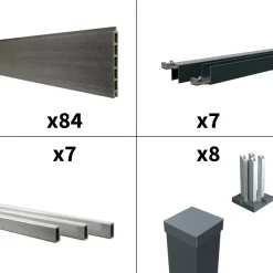 DECKLINEA - Kit clôture composite cruz ardoise 13x1,8m - bois composite & aluminium - poteaux sur platines gris - brise vue - palissade