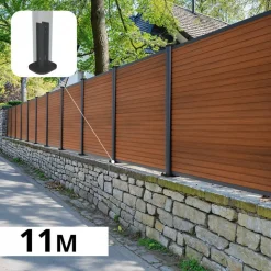 DECKLINEA - Kit clôture composite sur muret santos teck 11x1,8m - bois composite & aluminium - poteaux sur platines gris - brise vue