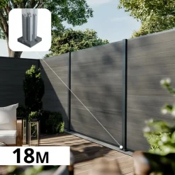 DECKLINEA - Kit clôture composite cruz ardoise 18x1,8m - bois composite & aluminium - poteaux sur platines gris - brise vue - palissade