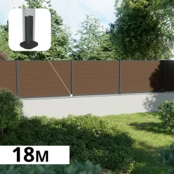 DECKLINEA - Kit clôture composite sur muret rio bronze 18x1,8m - bois composite & aluminium - poteaux sur platines gris - brise vue