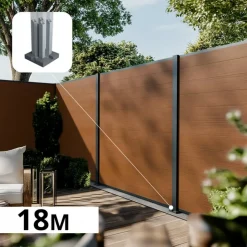 DECKLINEA - Kit clôture composite cruz teck 18x1,8m - bois composite & aluminium - poteaux sur platines gris - brise vue - palissade