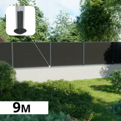 DECKLINEA - Kit clôture composite sur muret rio anthracite 9x1,8m - bois composite & aluminium - poteaux sur platines gris - brise vue