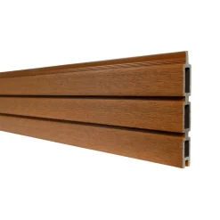 DECKLINEA - Kit clôture composite sur muret santos teck 9x1,8m - bois composite & aluminium - poteaux sur platines gris - brise vue