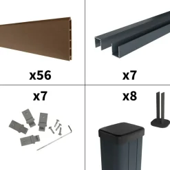 DECKLINEA - Kit clôture composite sur muret rio bronze 13x1,8m - bois composite & aluminium - poteaux sur platines gris - brise vue