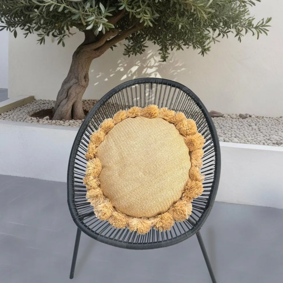 DECO ARTS - Coussin effet raphia - forme soleil - 50x15cm