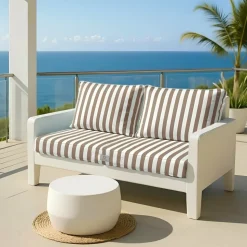 DECO ARTS - Coussins pour salon de jardin déhoussable 100x50cm - rayure beige