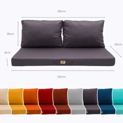 DECO ARTS - Coussins pour salon de jardin déhoussable 120x60cm gris carbone