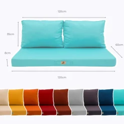 DECO ARTS - Coussins pour salon de jardin déhoussable 120x60cm bleu caraïbes