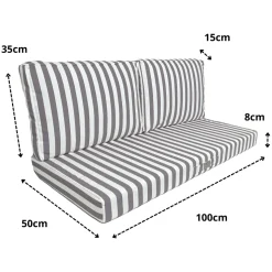 DECO ARTS - Coussins pour salon de jardin déhoussable 100x50cm - rayure gris foncé