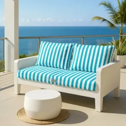 DECO ARTS - Coussins pour salon de jardin déhoussable 120x60cm - rayure turquoise