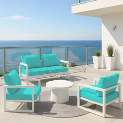 DECO ARTS - Coussins pour salon de jardin déhoussable 50x50cm bleu caraïbes