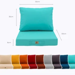 DECO ARTS - Coussins pour salon de jardin déhoussable 50x50cm bleu caraïbes