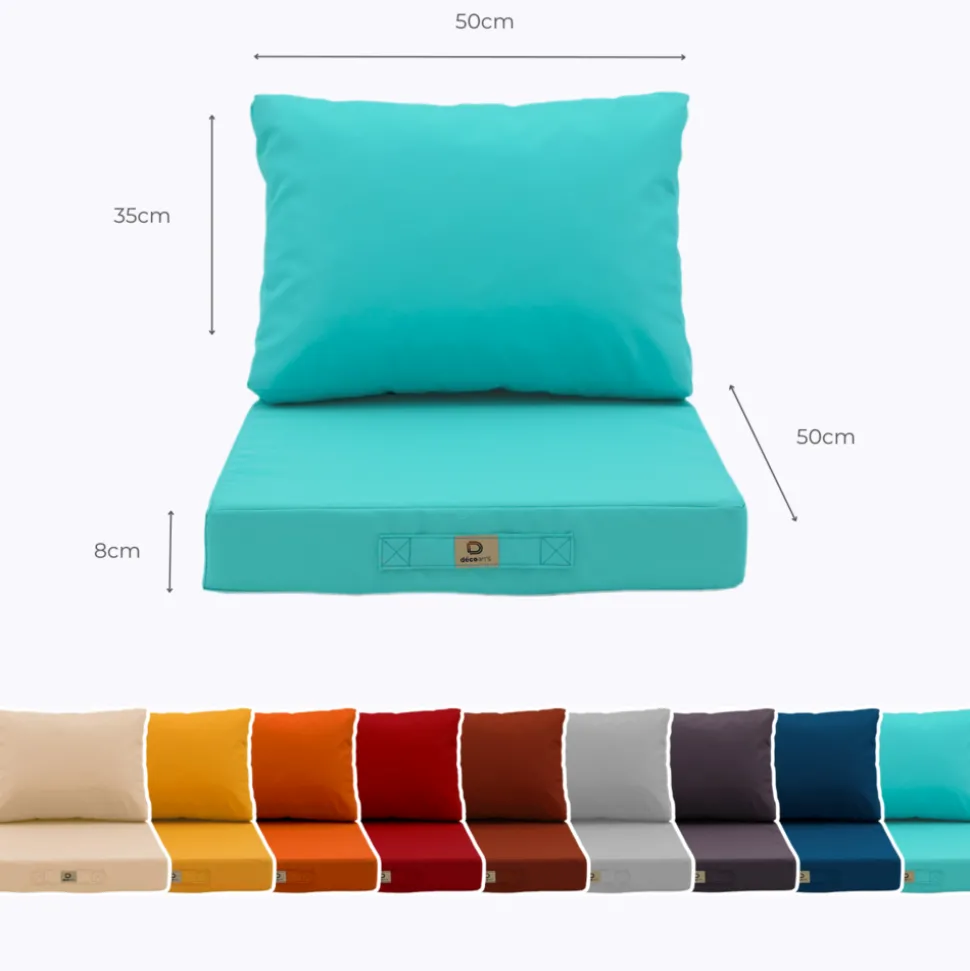 DECO ARTS - Coussins pour salon de jardin déhoussable 50x50cm bleu caraïbes