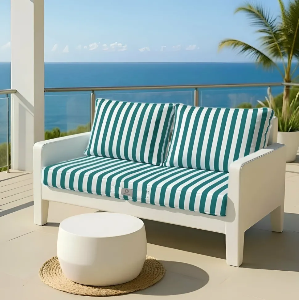 DECO ARTS - Coussins pour salon de jardin déhoussable 120x60cm - rayure vert