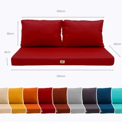 DECO ARTS - Coussins pour salon de jardin déhoussable 100x50cm rouge