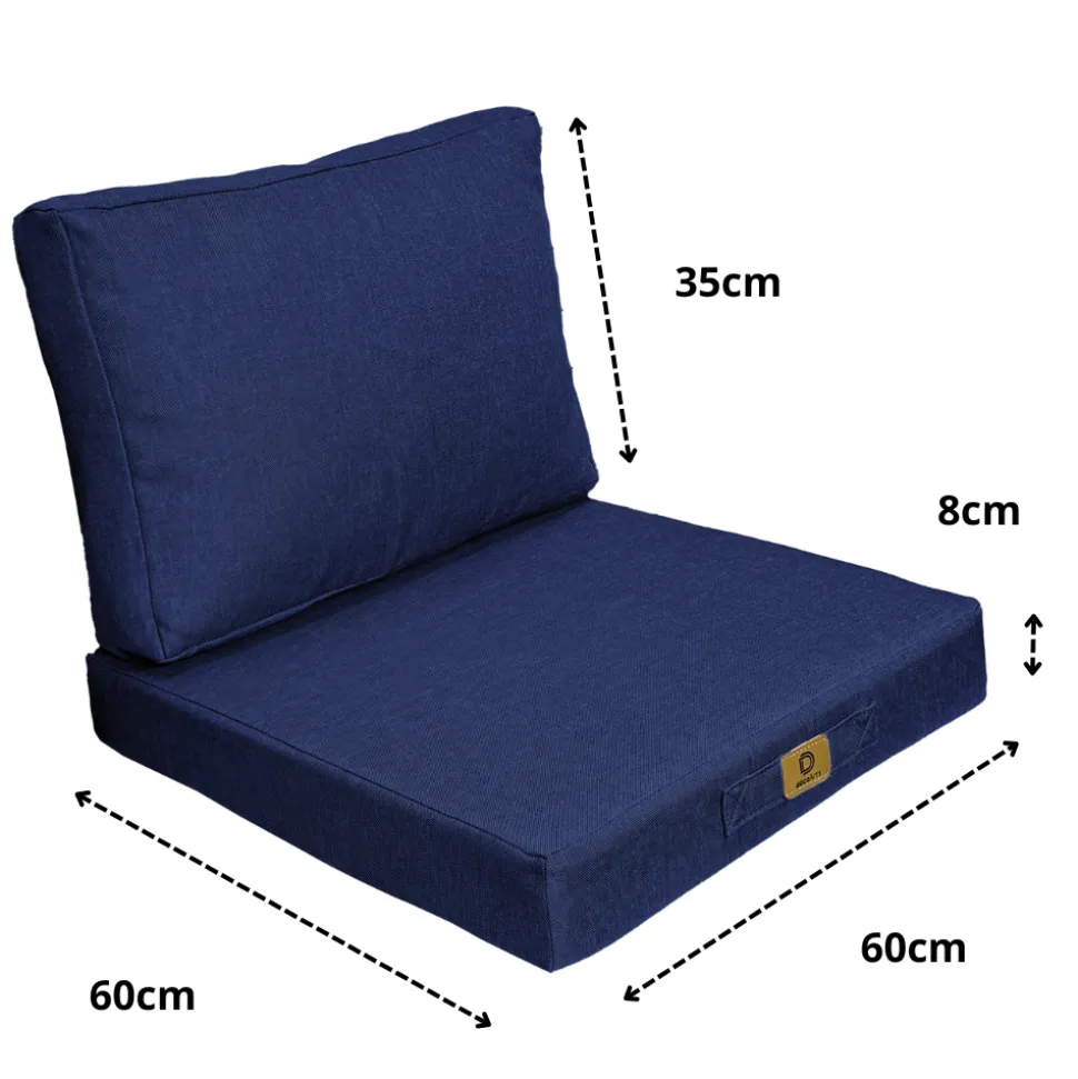 DECO ARTS - Coussins pour fauteuil effet lin déhoussable 60x60cm bleu indigo