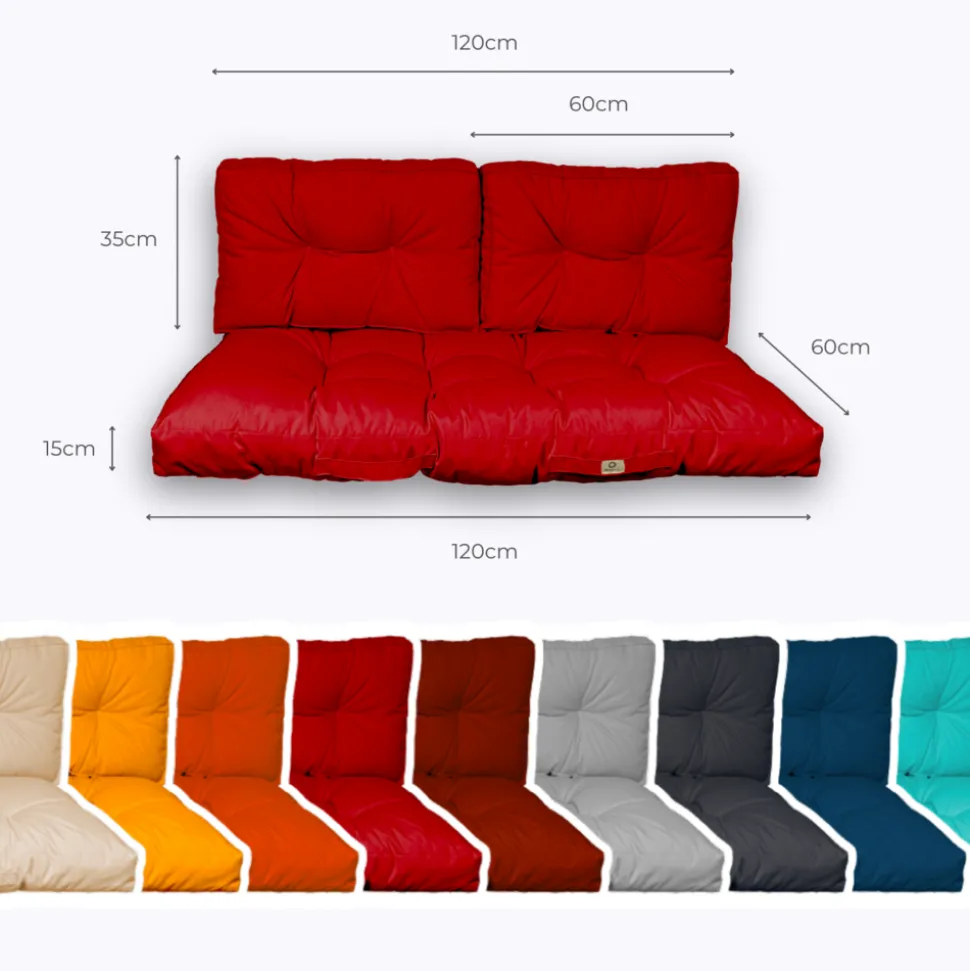 DECO ARTS - Coussins pour salon de jardin capitonné 120x60cm rouge