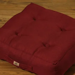DECO ARTS - Lot de 2 coussins de sol effet lin 50 x 50 x 18 cm - rouge