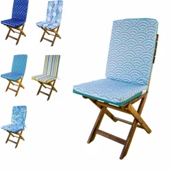 DECO ARTS - Lot de 4 coussins pour chaises 95 x 40 cm motif éventails verts