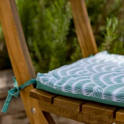 DECO ARTS - Lot de 4 galettes de chaise 35x35x3 cm motif éventails verts