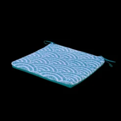 DECO ARTS - Lot de 4 galettes de chaise 35x35x3 cm motif éventails verts