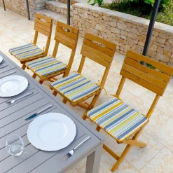 DECO ARTS - Lot de 4 galettes de chaise 35x35x3 cm motif rayures solaires