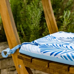 DECO ARTS - Lot de 4 galettes de chaise 35x35x3 cm motif feuillage bleu