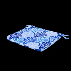 DECO ARTS - Lot de 4 galettes de chaise 35x35x3 cm motif feuillage bleu