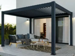 DIRECT ABRIS - Pergola bioclimatique aluminium autoportée 12m² - 3x4m - anthracite - 24 lames en acier galvanisé inclinables a 90 degrés - orion