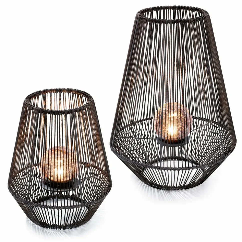 ESOTEC - Esotec lampe solaire photophores ilona lot de 2 poly-rattan boîte métallique 102209