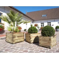 FOREST STYLE - Jardinière Baroque en Pin traité autoclave 3 - L.50xl.50xH.38 cm
