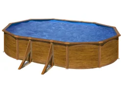 GRE - Piscine acier aspect bois pacific ovale 5,27 x 3,27 x 1,22 m
