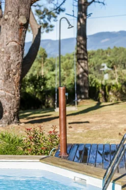 GRE POOLS - Douche solaires ronde d'extérieur en pvc aspect bois - 11x220 cm - 9 l