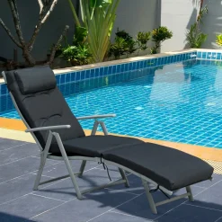 GUTENT - Bain de soleil pliable transat inclinable 7 positions chaise longue grand confort avec matelas + accoudoirs,noir