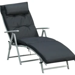 GUTENT - Bain de soleil pliable transat inclinable 7 positions chaise longue grand confort avec matelas + accoudoirs,noir