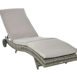 GUTENT - Bain de soleil transat grand confort - dossier inclinable 5 positions roulettes - matelas déhoussable inclus - résine tressée grise