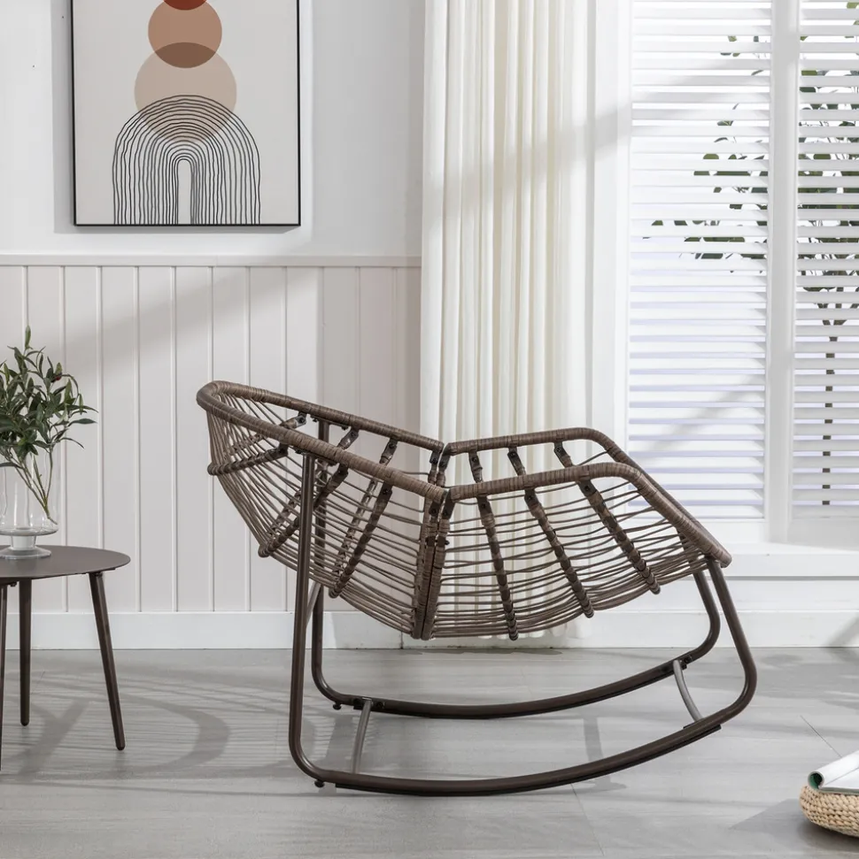 GUTENT - Chaise à bascule en rotin d'extérieur, fauteuil inclinable , vert olive.