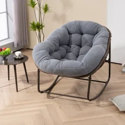 GUTENT - Chaise à bascule en rotin d'extérieur, fauteuil inclinable avec coussin rembourré pour porche avant, salon, patio, jardin, gris