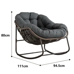 GUTENT - Chaise à bascule en rotin d'extérieur, fauteuil inclinable avec coussin rembourré pour porche avant, salon, patio, jardin, gris